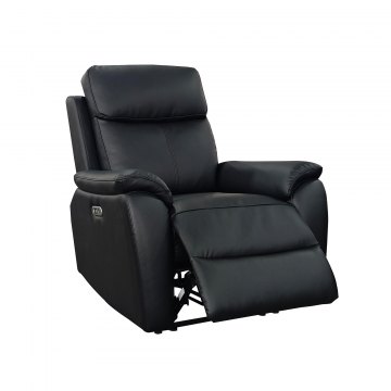Montego Power Reclining Armchair In Black Leather with Skai Back