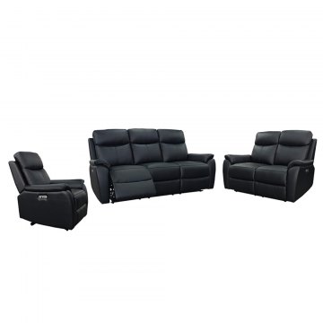 Montego Power Reclining Group: 3-Seater Sofa, 2-Seater Sofa & Armchair In Black Leather / Skai Back