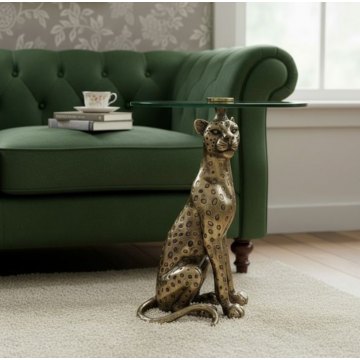 Antique Gold Cheetah Side Table with Glass Top Antique Gold Cheetah Side Table with Glass Top