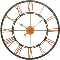 Large Metal Skeletal Wall Clock in Black & Copper Finish 70.5cm