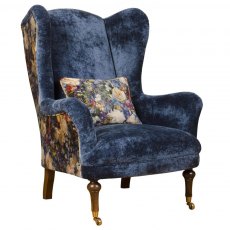 Crawford Wing Chair in Allure Textured Italian Velvet & Printed Velvet Outside Trim