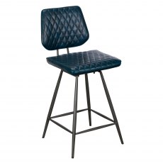 Dalton Swivel Bar Stool In Dark Blue Faux Leather