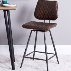 Dalton Swivel Bar Stool In Dark Brown Faux Leather