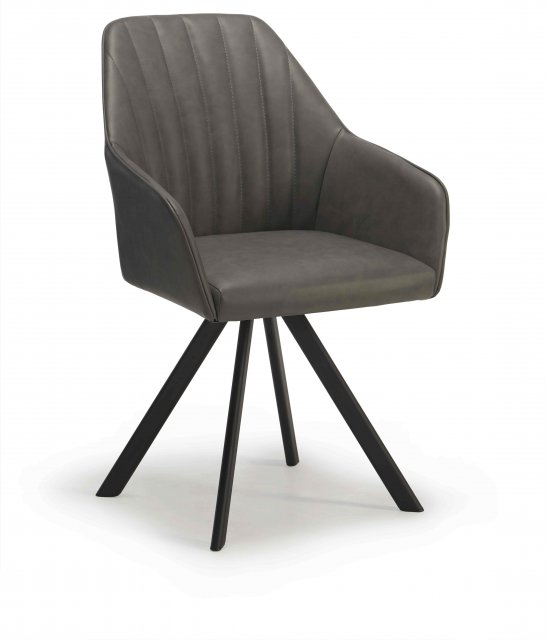 Luna Swivel Dining Chair in Dark Grey Faux Bison Upholstery