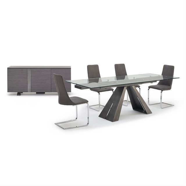 Siena Dining Set - Glass-Top Dining Table with Six Cadiz Chairs in Dark Grey Velvet