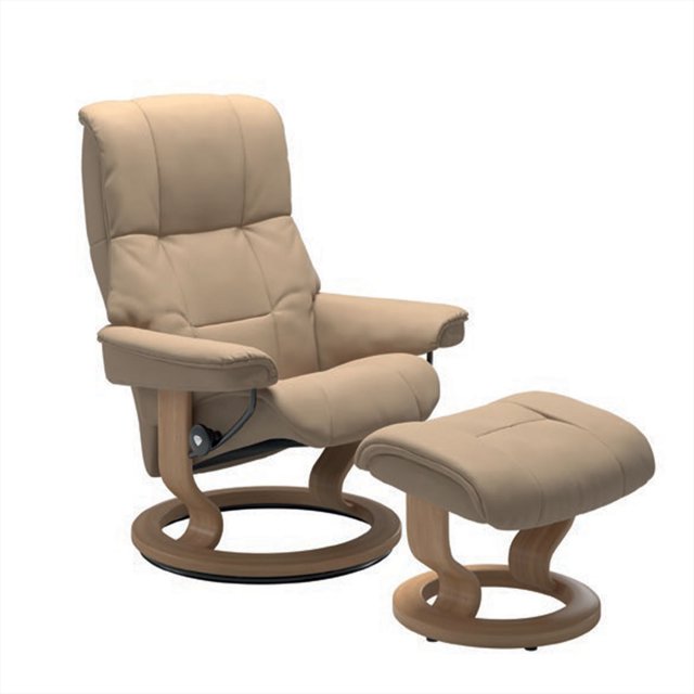 Stressless Stressless Mayfair (M) Recliner & Footstool in Paloma Beige Leather & Oak Classic Base