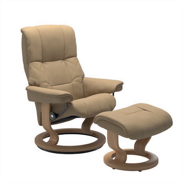 Stressless Stressless Mayfair (M) Recliner & Footstool in Paloma Sand Leather & Oak Classic Base