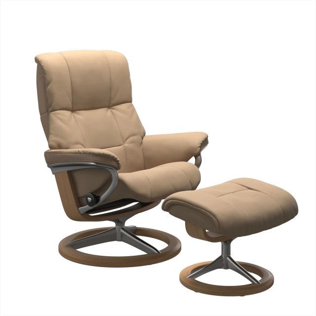 Stressless Stressless Mayfair (M) Recliner & Footstool in Paloma Sand Leather & Oak Signature Base