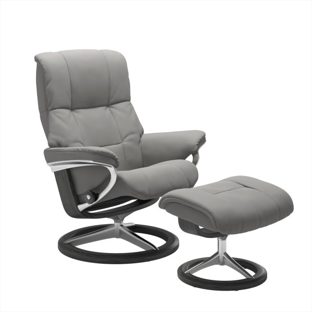 Stressless Stressless Mayfair (M) Recliner & Footstool in Paloma Silver Grey Leather & Grey Signature Base