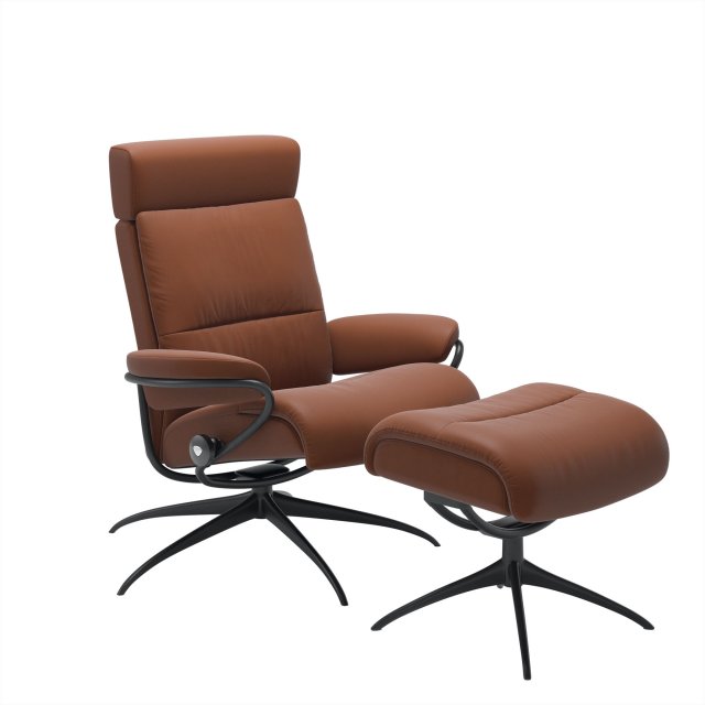 Stressless Stressless Tokyo Recliner with Headrest & Footstool in Paloma Copper Leather & Matt Black Star Base