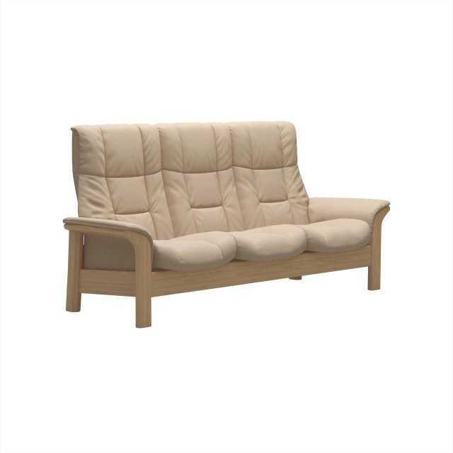 Stressless Stressless Windsor High Back 3 Seater Reclining Sofa in Paloma Beige Leather & Oak Wood Frame