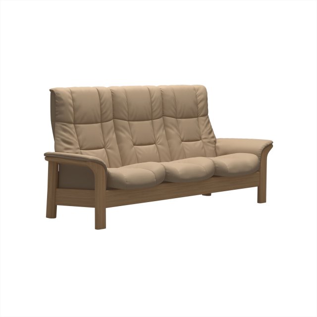 Stressless Stressless Windsor High Back 3 Seater Reclining Sofa in Paloma Sand Leather & Oak Wood Frame