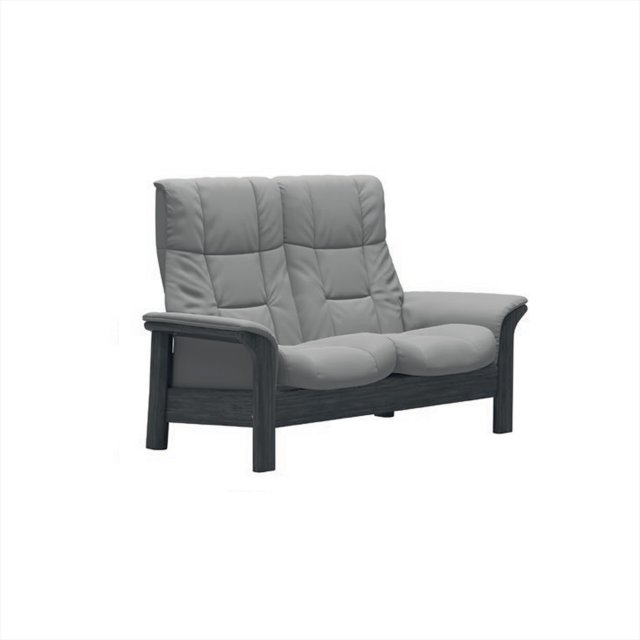 Stressless Stressless Windsor High Back 2 Seater Reclining Sofa in Paloma Silver Grey Leather & Grey Wood
