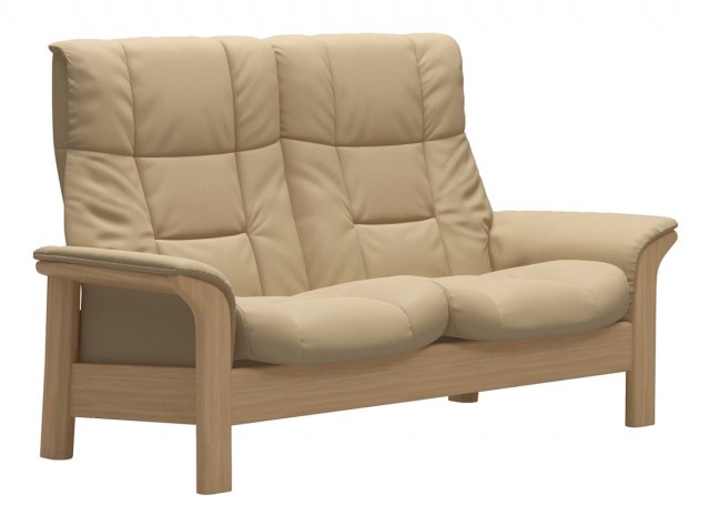 Stressless Stressless Buckingham High Back 2 Seater Reclining Sofa in Paloma Beige Leather & Oak Wood Frame
