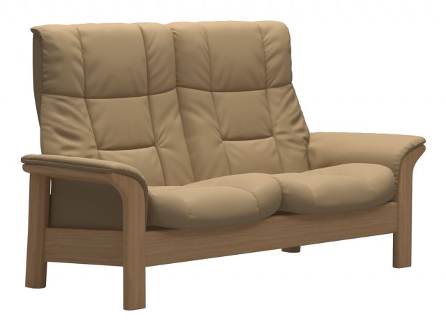 Stressless Stressless Buckingham High Back 2 Seater Reclining Sofa in Paloma Sand Leather & Oak Wood Frame