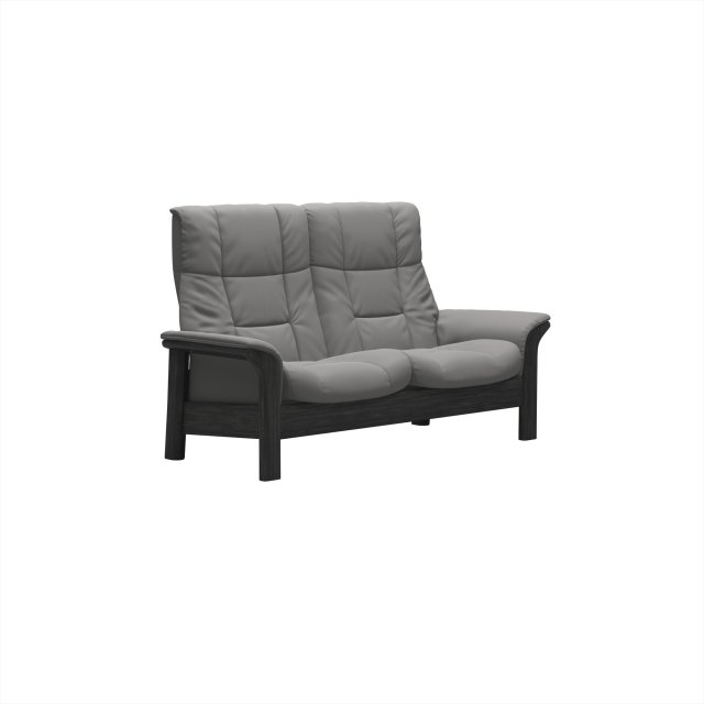 Stressless Stressless Buckingham High Back 2 Seater Reclining Sofa in Paloma Silver Grey Leather & Grey Wood