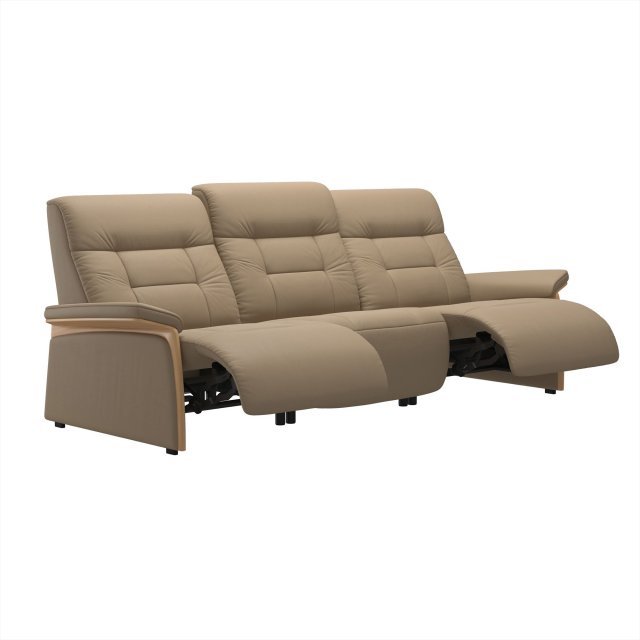 Stressless Stressless Mary 3 Seater Sofa with 2 Power Recliners in Paloma Funghi Leather & Oak Wood Frame
