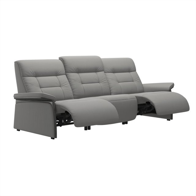 Stressless Stressless Mary 3 Seater Sofa with 2 Power Recliners in Paloma Silver Grey Leather & Grey Wood