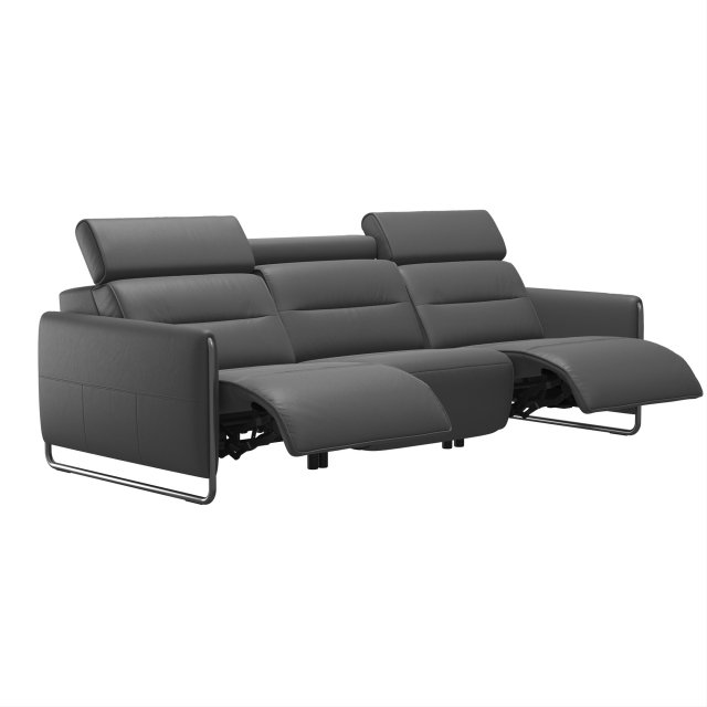 Stressless Stressless Emily 3 Seater Sofa with 2 Power Recliners in Noblesse Grey Leather & Chrome Arm