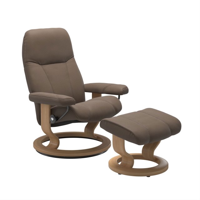 Stressless Stressless Consul Recliner & Footstool in Batick Mole Leather & Walnut Classic Base