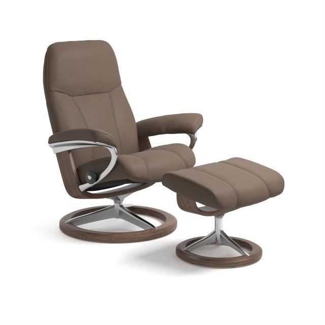 Stressless Stressless Consul Recliner & Footstool in Batick Mole Leather & Walnut Signature Base