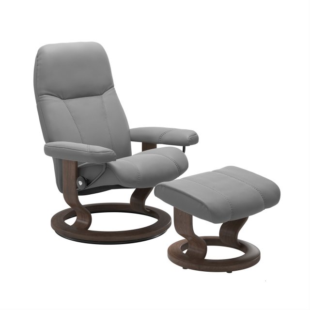Stressless Stressless Consul Recliner & Footstool in Batick Wild Dove Leather & Oak Classic Base
