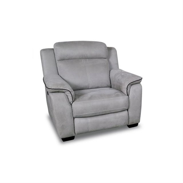 HTL Buffalo Power Recliner Chair in Silver Grey Fabric & Charcoal Piping