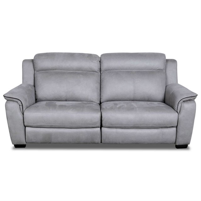 HTL Buffalo 2.5 Seater Sofa with 2 Power Recliners in Silver Grey Fabric & Charcoal Piping
