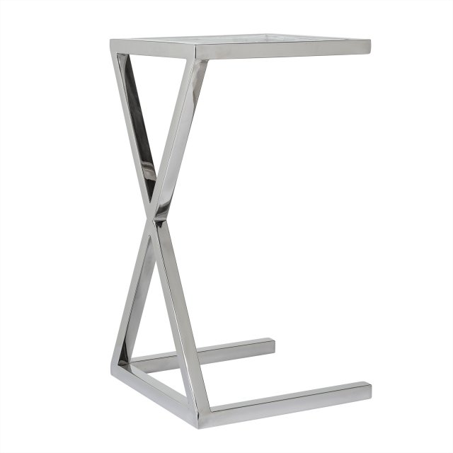 Fjord Glass-Top Sofa Side Table - Polished Stainless Steel