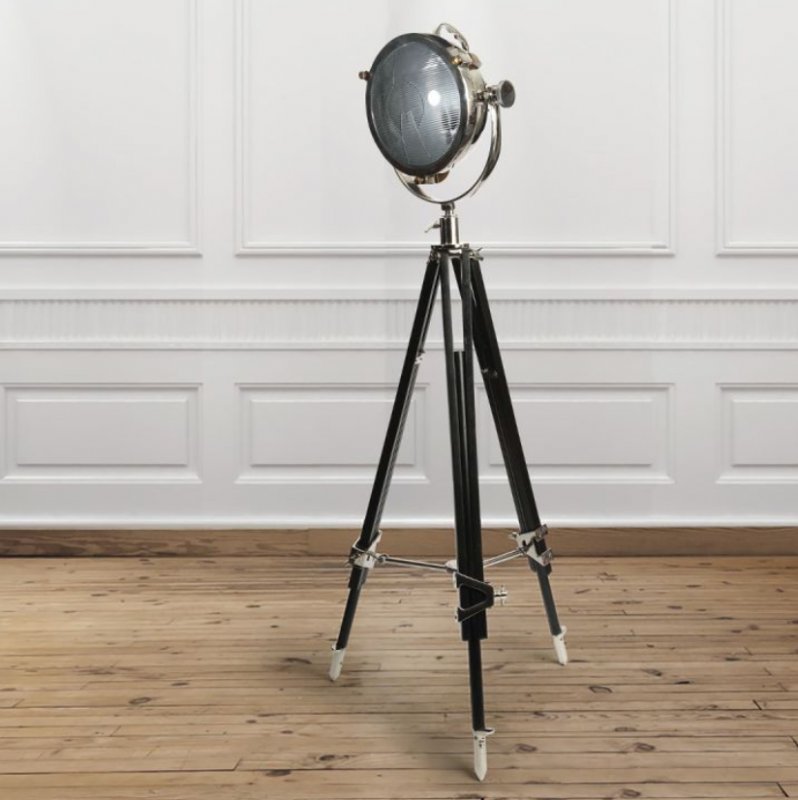 Rolls Headlamp Floor Lamp with Black Wood Tripod