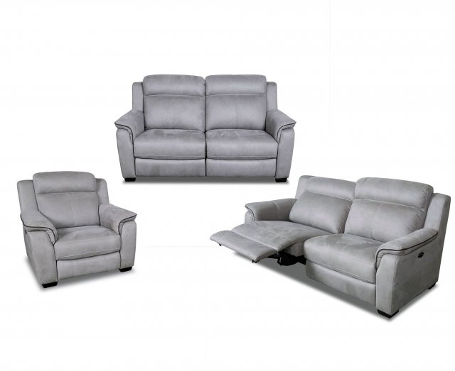 HTL Buffalo Power Reclining Group - 2 Seater Sofa, 2.5 Seater Sofa & Chair in Silver Grey Fabric