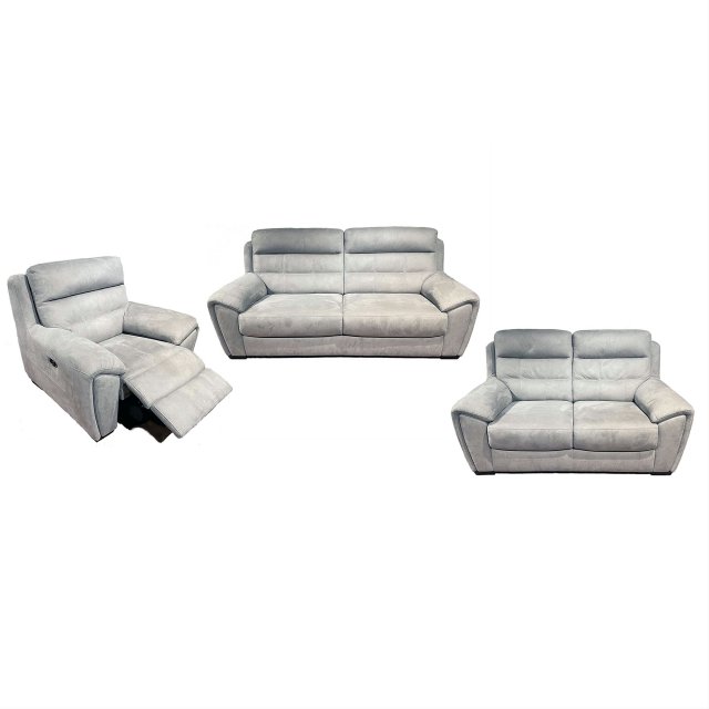Vegas Group- 2 Seater Static Sofa, 2.5 Seater Static Sofa & Power Recliner chair in Dove Grey Fabric