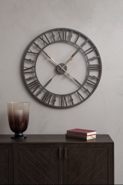 Libra Interiors York Antique Grey Skeleton Wall Clock 73cm Diameter