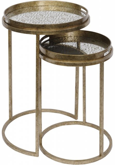 Venetian Set of Two Side Tables in Antique Gold Finish