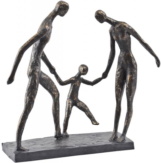 Family of Three Holding Hands Sculpture in Antique Bronze Finish