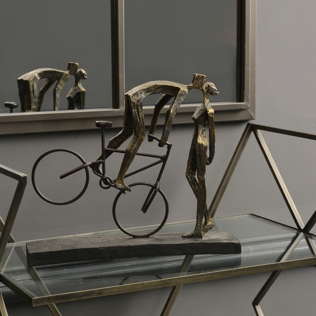 Libra Interiors Kissing Couple on Bike Sculpture in Antique Bronze Finish