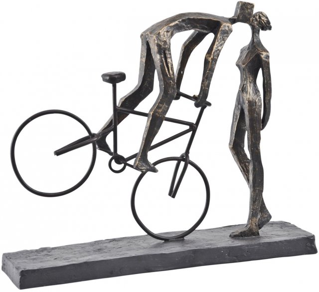 Kissing Couple on Bike Sculpture in Antique Bronze Finish