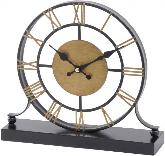 London Black and Antique Brass Skeleton Mantel Clock