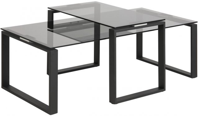 Katrine Coffee Table & Lamp Table Set with Smokey Glass Top & Black Frame
