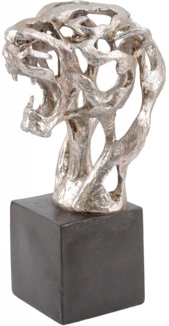 Abstract Tiger Head Sculpture in Silver Finish