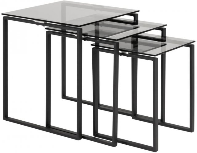 Katrine Nest of Tables with Smokey Glass Tops & Black Frame