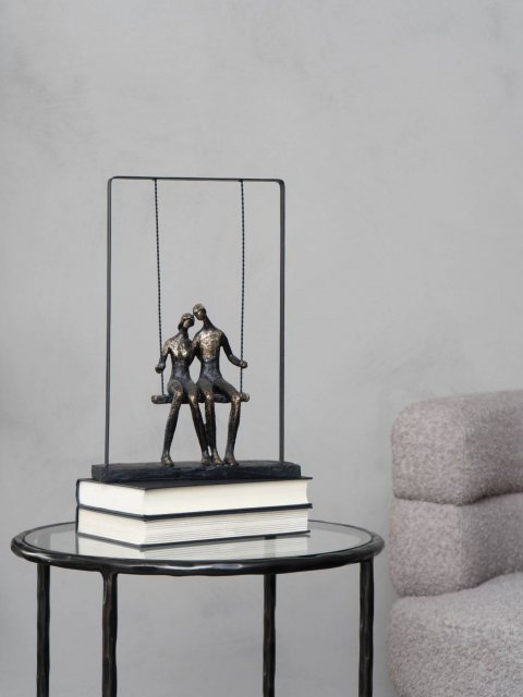 Libra Interiors Couple Sitting on Swing Figurative Sculpture in Bronze Finish