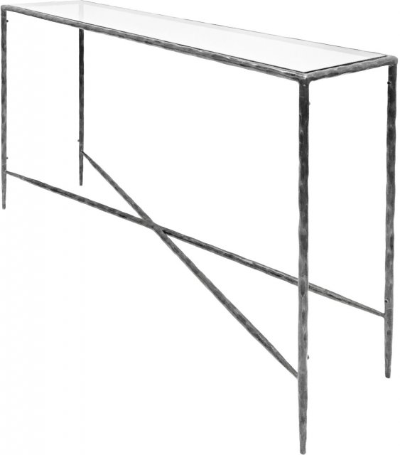 Pimlico Hand Forged Large Console Table In a Brushed Grey Finish with Glass Top