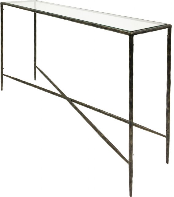 Pimlico Hand Forged Large Console Table In a Dark Bronze Finish with Glass Top