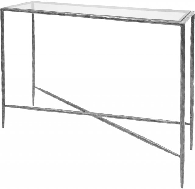 Pimlico Hand Forged Small Console Table In a Brushed Grey Finish with Glass Top