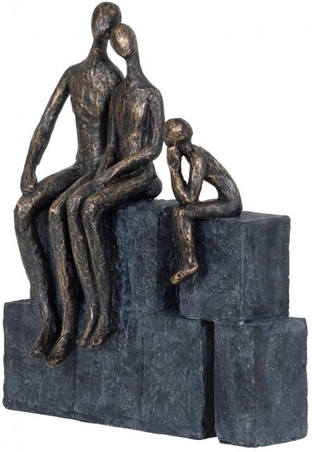 Family of Three Sitting on Blocks in Bronze Finish