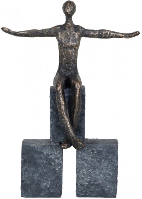 Woman Sculpture Sitting on Blocks in Antique Bronze Finish