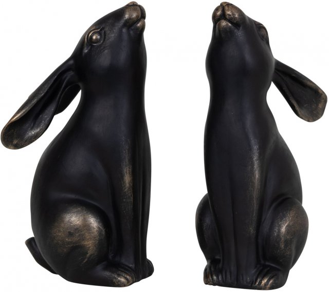 Moon Gazing Hares Sculpture in Smooth Bronze Finish