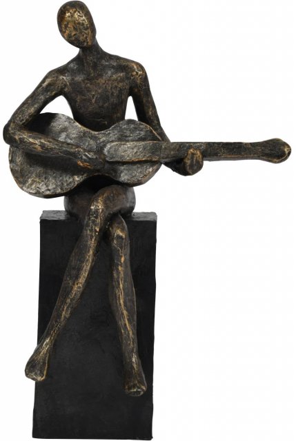 Edward Guitarist on Block Sculpture in Antique Bronze Finish