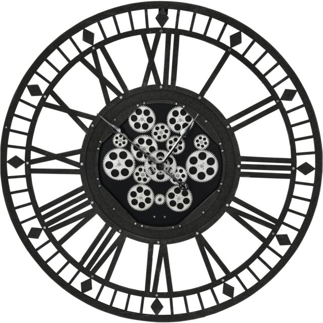 Brunel Charcoal Grey Skeleton Moving Cog Wall Clock 90cm